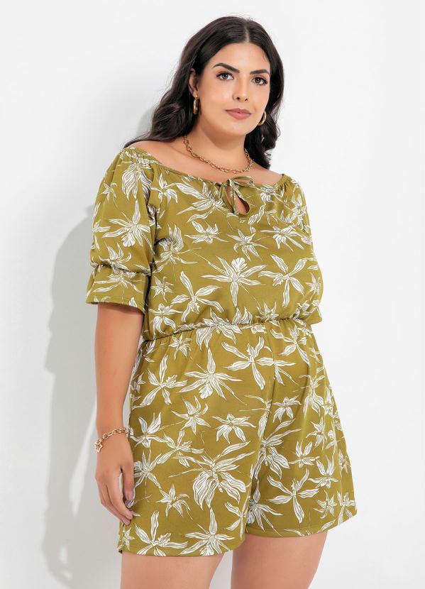 Macaquinho (Floral Verde) Mangas Curtas Plus Size Macaquinho (Floral Verde) Mangas Curtas Plus Size