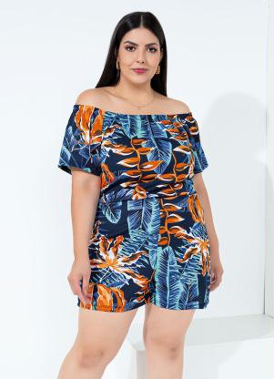 Macaquinho (Folhagem Azul) Ciganinha Plus Size