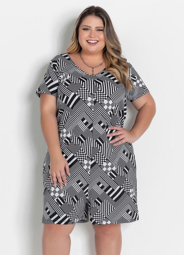 Macaquinho (Geom�trico) com Mangas Plus Size