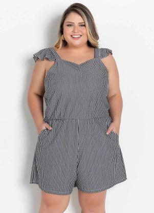 Macaquinho (Listras) de Alça com Babado Plus Size Macaquinho (Listras) de Alça com Babado Plus Size