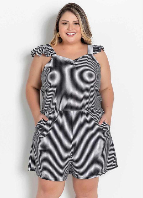 Macaquinho (Listras) de Alça com Babado Plus Size Macaquinho (Listras) de Alça com Babado Plus Size