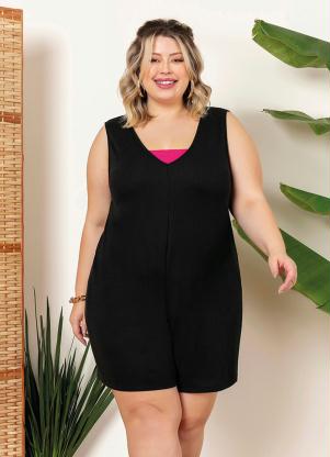 Macaquinho Plus Size (Preto) com Cropped (Rosa)