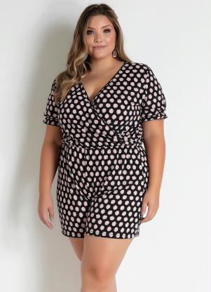 Macaquinho (Poá Preto) com Transpasse Plus Size Macaquinho (Poá Preto) com Transpasse Plus Size