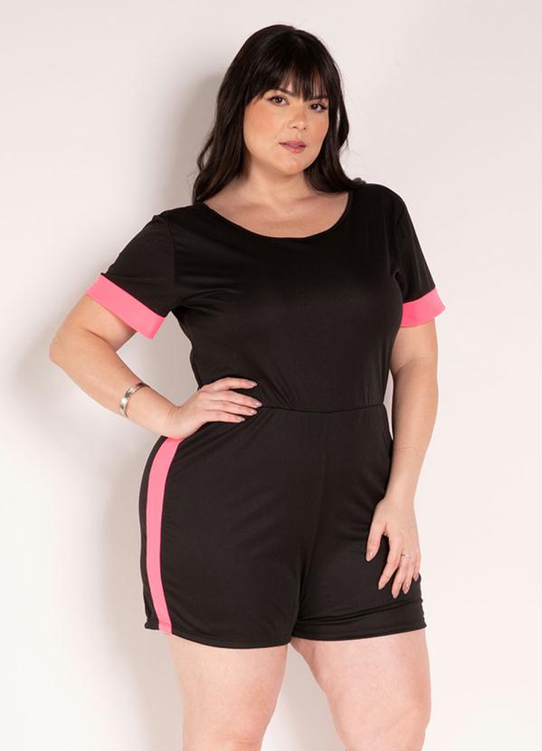 Macaquinho (Preto e Rosa Neon) Plus Size Macaquinho (Preto e Rosa Neon) Plus Size