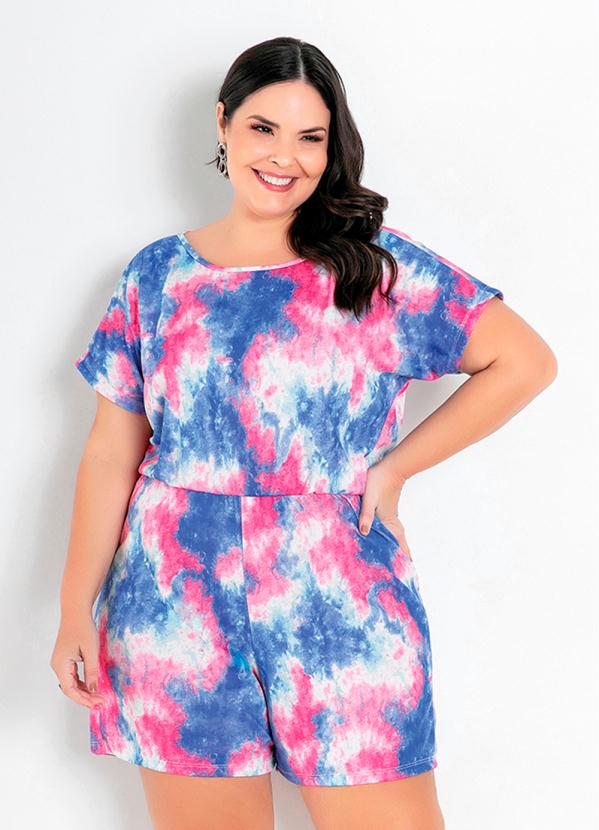Macaquinho (Tie Dye) Mangas Curtas Plus Size
