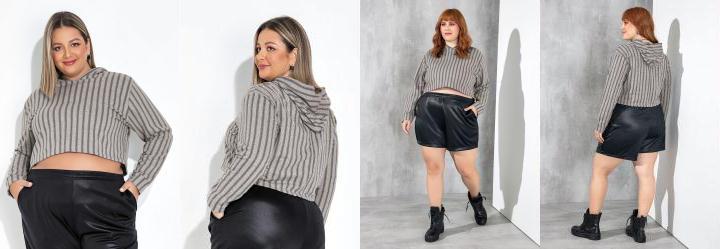Casaco Cropped Listras Mescla Plus Size