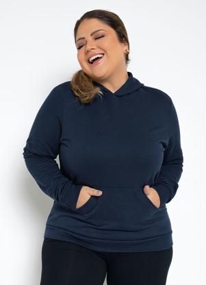 Casaco (Marinho) com Bolso e Capuz Plus Size Casaco (Marinho) com Bolso e Capuz Plus Size