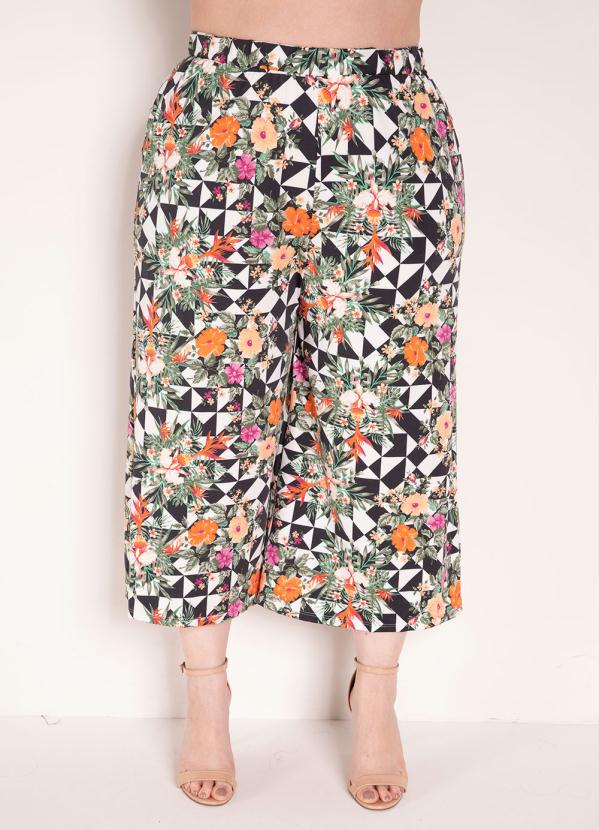 Cal�a (Floral Geom�trico) Pantacourt Plus Size