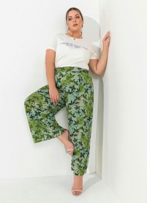 Calça (Folhagem Verde) com Pregas Plus Size Calça (Folhagem Verde) com Pregas Plus Size