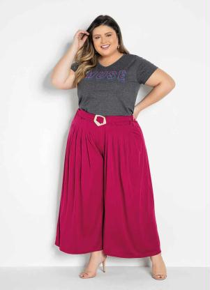 Cal�a Pantacourt (P�rpura) com Pregas Plus Size