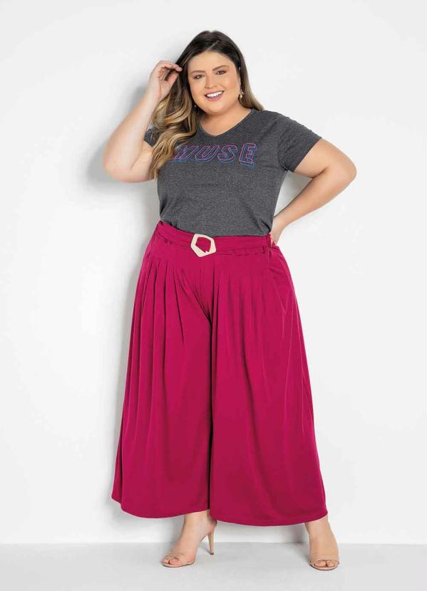 Cal�a Pantacourt (P�rpura) com Pregas Plus Size