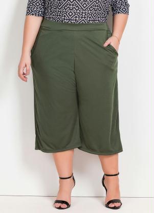 Cal�a Pantacourt (Verde) com Bolsos Plus Size