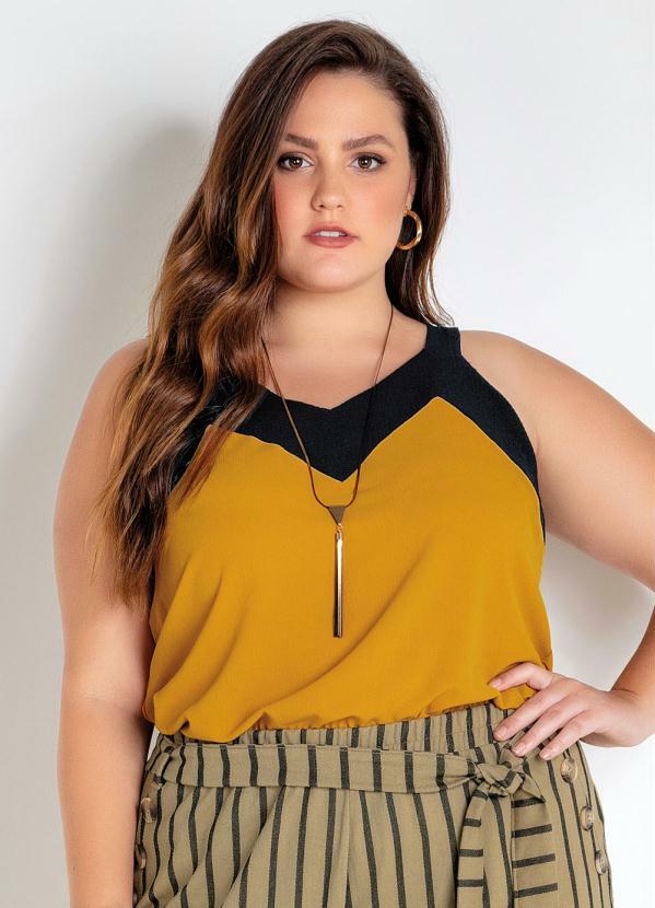 camisa amarela feminina plus size