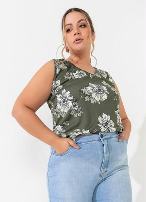 Regata (Floral) com Franzido nos Ombros Plus Size