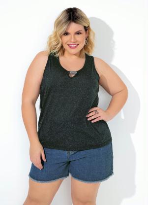 Regata (Mescla Chumbo) Gota no Decote Plus Size Regata (Mescla Chumbo) Gota no Decote Plus Size