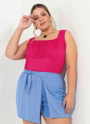 Regata (Pink) com Recorte com Franzidos Plus Size Regata (Pink) com Recorte com Franzidos Plus Size