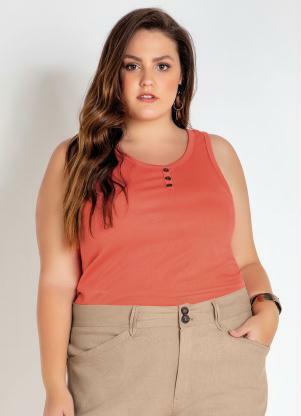 Regata Plus Size (Laranja) com Bot�es