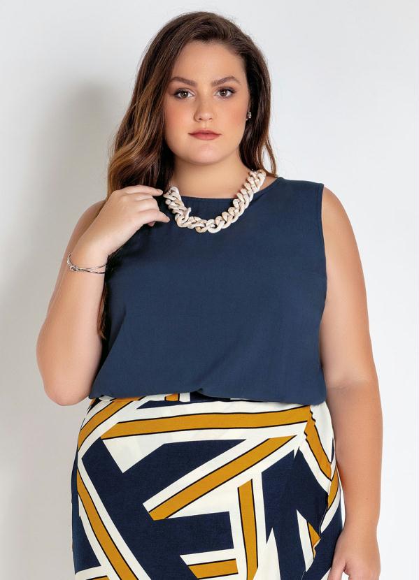 Regata Plus Size (Marinho) com Z�per nas Costas