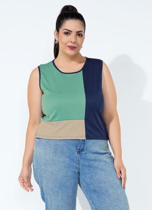 Regata (Tricolor) com Recortes Plus Size Regata (Tricolor) com Recortes Plus Size
