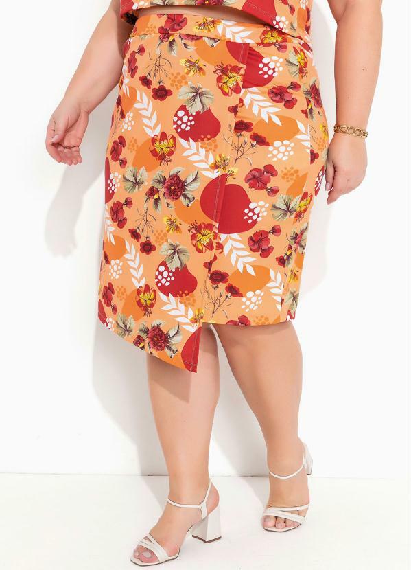 Saia (Floral Laranja) Curta Plus Size