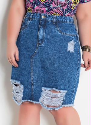 saia midi jeans curta