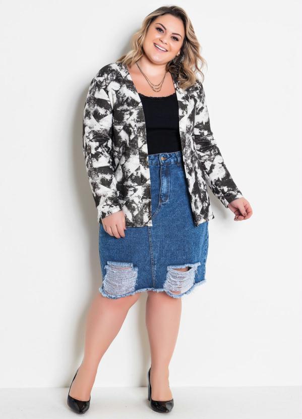 saia jeans curta plus size