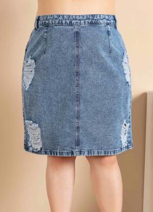 Saia Plus Size (Azul) com Rasgados Saia Plus Size (Azul) com Rasgados
