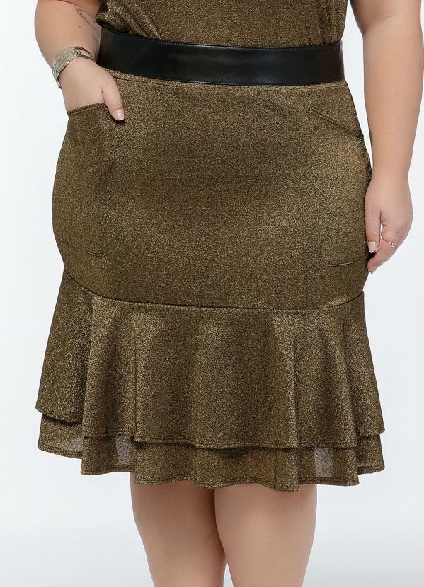 Saia Plus Size (Dourada) com Babados na Barra Saia Plus Size (Dourada) com Babados na Barra