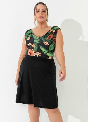 Saia (Preta) Ampla com El�stico Plus Size
