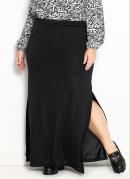 Saia Preta com Forro e Fendas Plus Size