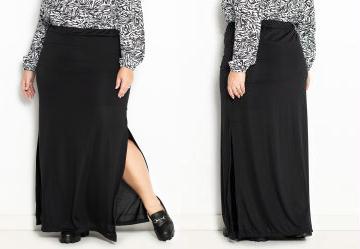 Saia Preta com Forro e Fendas Plus Size