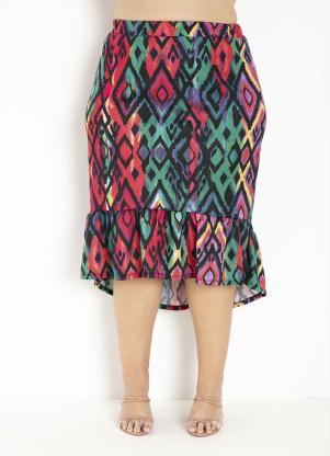 Saia (Abstrata) Midi com Babado Plus Size Saia (Abstrata) Midi com Babado Plus Size