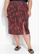 Saia Abstrata Preta com Fenda Plus Size