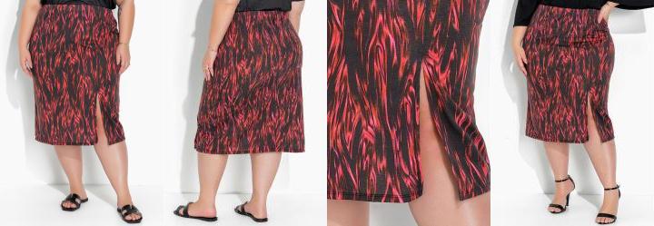 Saia Abstrata Preta com Fenda Plus Size