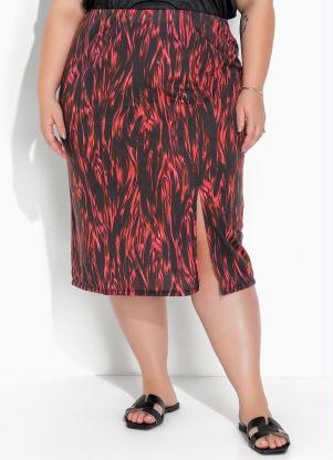 Saia (Abstrata Preta) com Fenda Plus Size
