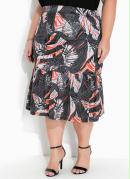 Saia Animal Print Cinza com Franzido Plus Size