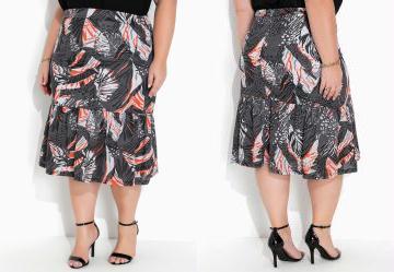 Saia Animal Print Cinza com Franzido Plus Size