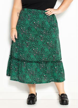 Saia (Animal Print Verde) com Frufru Plus Size Saia (Animal Print Verde) com Frufru Plus Size