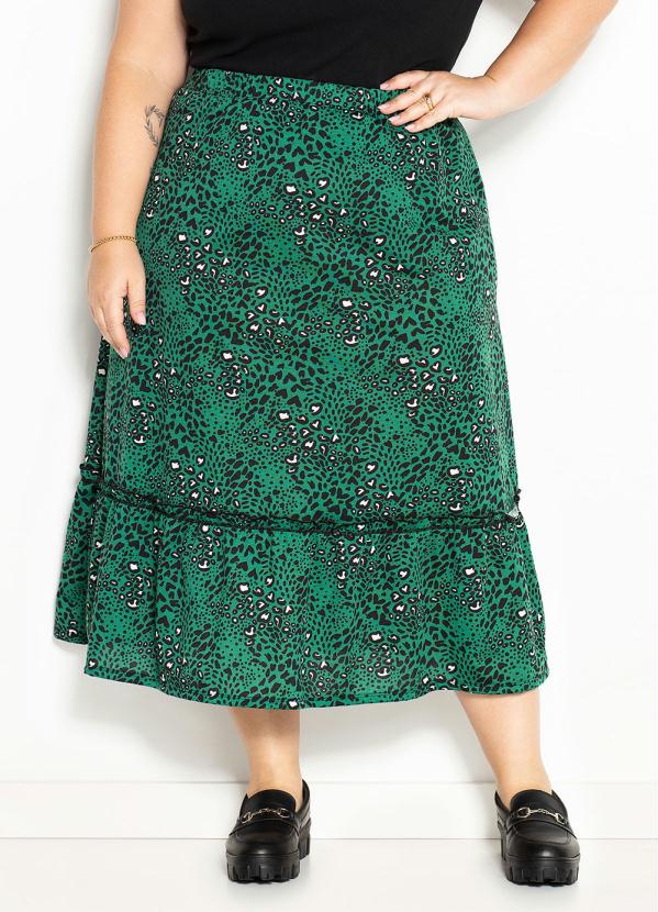 Saia (Animal Print Verde) com Frufru Plus Size Saia (Animal Print Verde) com Frufru Plus Size