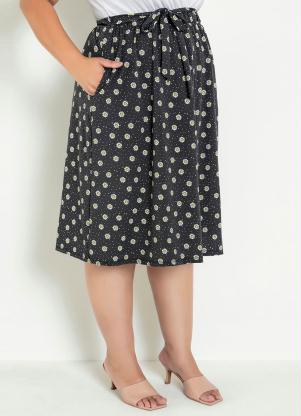 Saia Evas� (Floral Preta) com Bolsos Plus Size