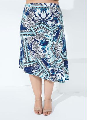 Saia (Floral Azul) Assim�trica Plus Size