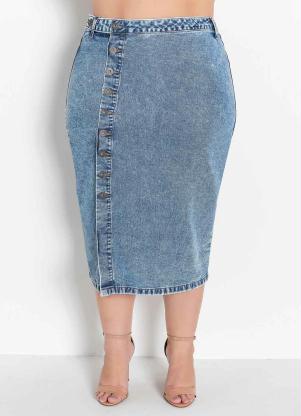 Saia (Jeans) com Botões Funcionais Plus Size Saia (Jeans) com Botões Funcionais Plus Size