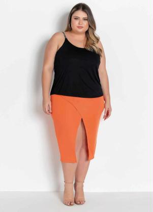 Saia (Laranja) com Transpasse e Fenda Plus Size