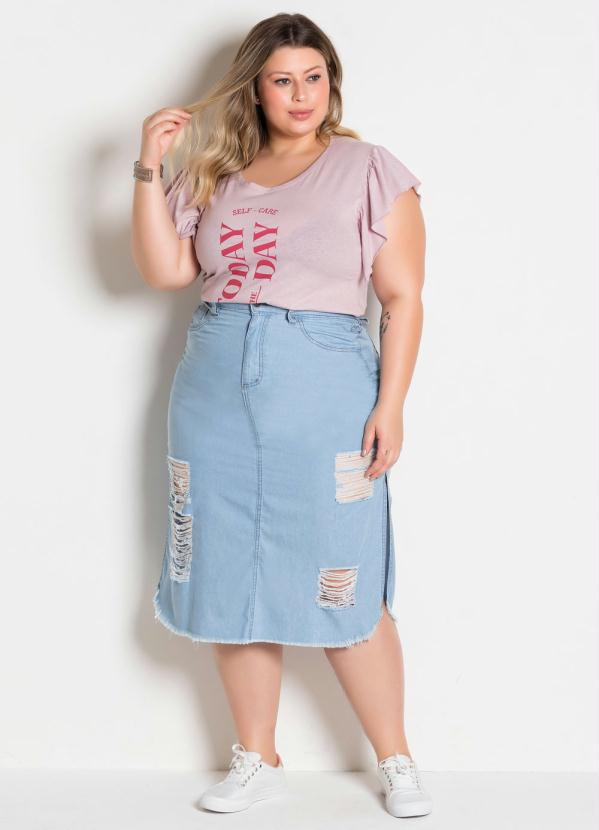 saia jeans preta plus size