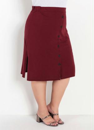 Saia Midi (Bordô) com Botões e Fendas Plus Size Saia Midi (Bordô) com Botões e Fendas Plus Size