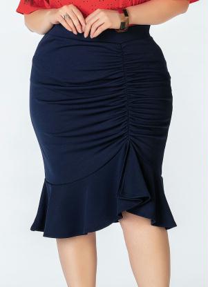 Saia Midi Plus Size (Azul) Drapeada