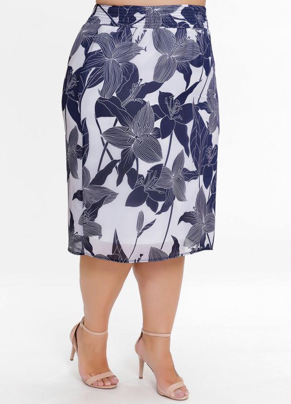 Saia Midi Plus Size (Floral) com El�stico no C�s