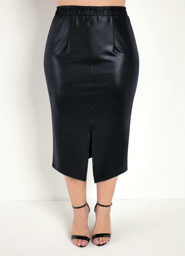 Saia Midi (Preta) com Recortes Plus Size Saia Midi (Preta) com Recortes Plus Size