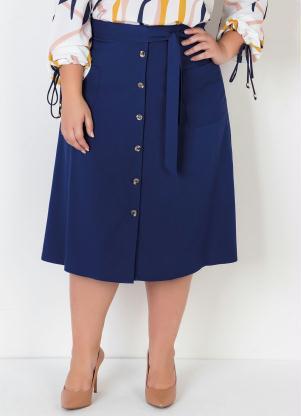 Saia Plus Size c/ Amarração e Botões (Azul) Saia Plus Size c/ Amarração e Botões (Azul)