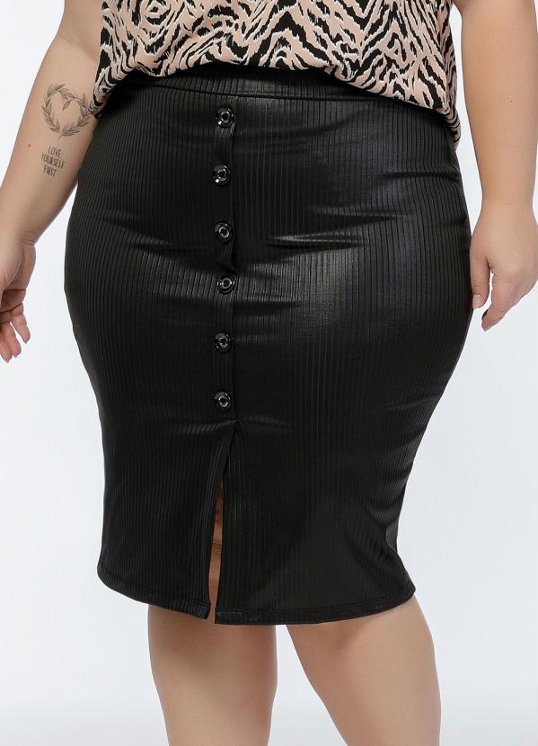 Saia Plus Size (Preta) com Bot�es Decorativos